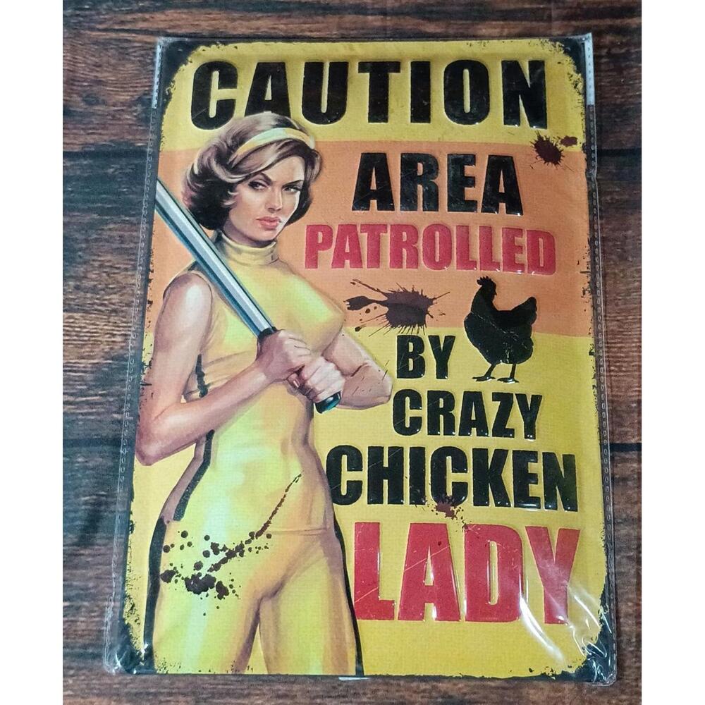 Lanolu Original Vintage Style Metal Sign - Crazy Chicken Lady